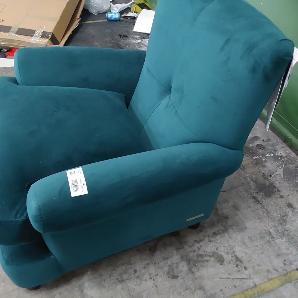 QUALITY BRITISH DESIGNER LOUNGE Co. EASY CHAIR TURQUOISE PLUSH FABRIC 