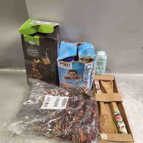 BOX OF APPROXIMATELY 10 ASSORTED HOUSEHOLD ITEMS TO INCLUDE - GARNIER AMBER SOLAIRE SOOTHING AFTER SUN LOTION - DRESS - CLEAR WATER POOL STARTER KIT - ETC