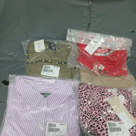 APPROXIMATELY 20 ASSORTED CLOTHING ITEMS IN VARIOUS STYLES, SIZES & COLOURS TO INCLUDE JACKET, DRESS, SHIRT, ETC