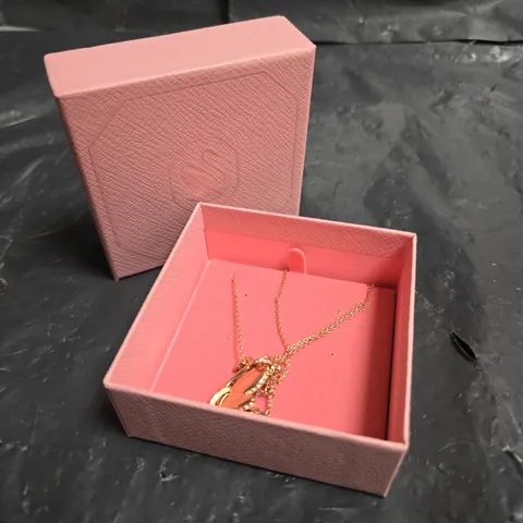 SWAROVSKI GOLD-TONE PENDANT NECKLACE IN PINK PRESENTATION BOX 