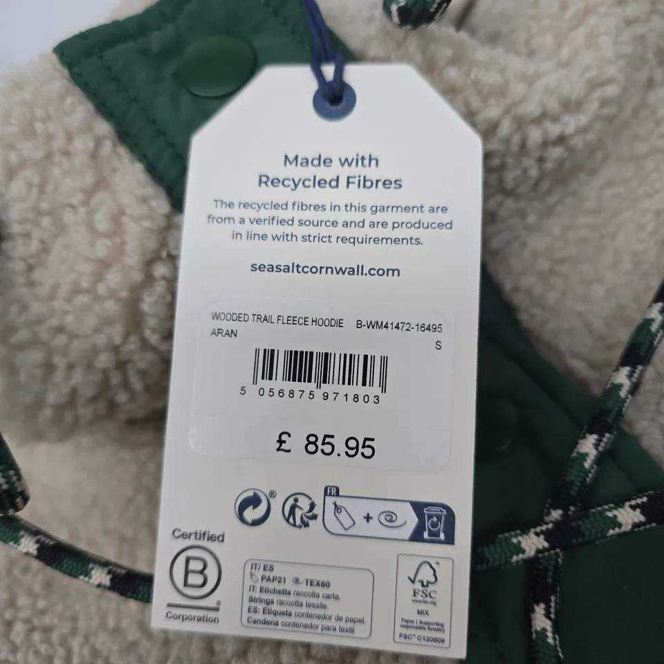 SEASALT CORNWALL WOOL TRAIL FLEECE HOODIE – ARAN, UK SIZE S
