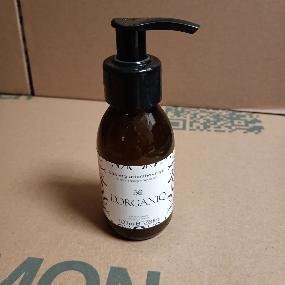 BOX OF APPROXIMATELY 20 BOTTLES OF  L'ORGANIIQ COOLING AFTERSHAVE GEL - 100 ML (3.38 FL OZ)