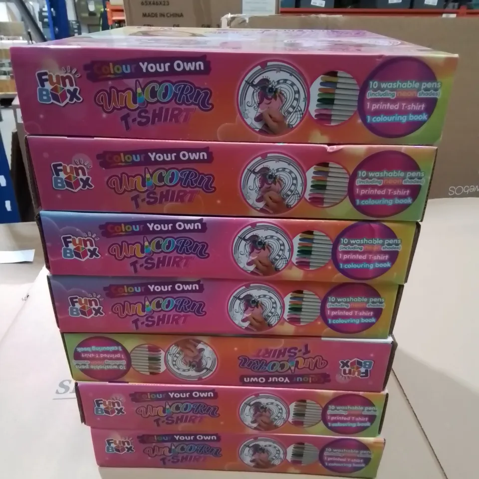 LOT OF 7 BRAND NEW COLOUR YOUR OWN UNICORN T-SHIRT SETS