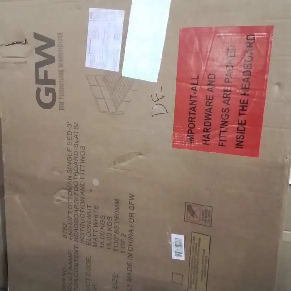 BOXED BEAIRD UPHOLSTERED SINGLE BED OTTOMAN ENDLIFT (2BOXES)