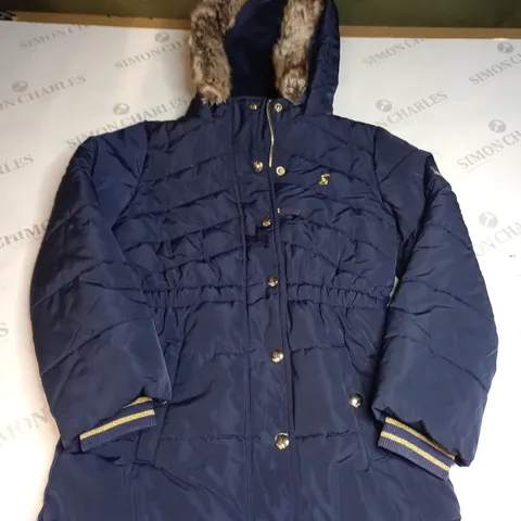 JOULES ZIPPED AND BUTTONED COAT WITH FAIX FUR HOOD SIZE 7 YEARS