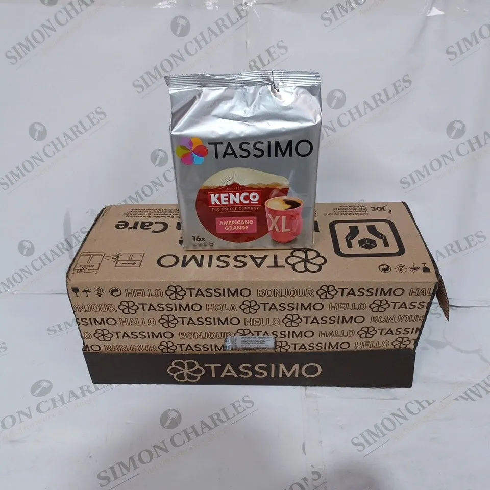 BOX TO CONTAIN 5 X PACKS OF TASSIMO KENCO AMERICANO GRANDE COFFEE PODS - APPROX. 16 X PODS PER PACK // BEST BEFORE: 14/06/24
