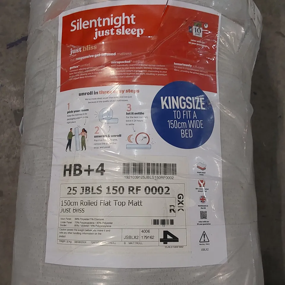 QUALITY BAGGED AND ROLLED SILENTNIGHT JUST BLISS GEL-INFUSED 5FT KING SIZED MATTRESS 