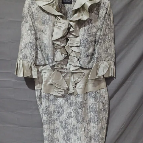 IAN STUART LONDON RUCHED TWO PIECE JACKET & DRESS (ISL328) IN PYTHON/PEWTER - US 14