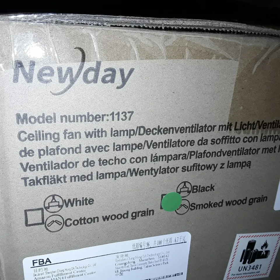 UNPROCESSED PALLET OF ASSORTED ITEMS TO INCLUDE MULTIPLE NEW DAY CEILING FANS, HALO FLEX SLEEPER AND SHELF LINER