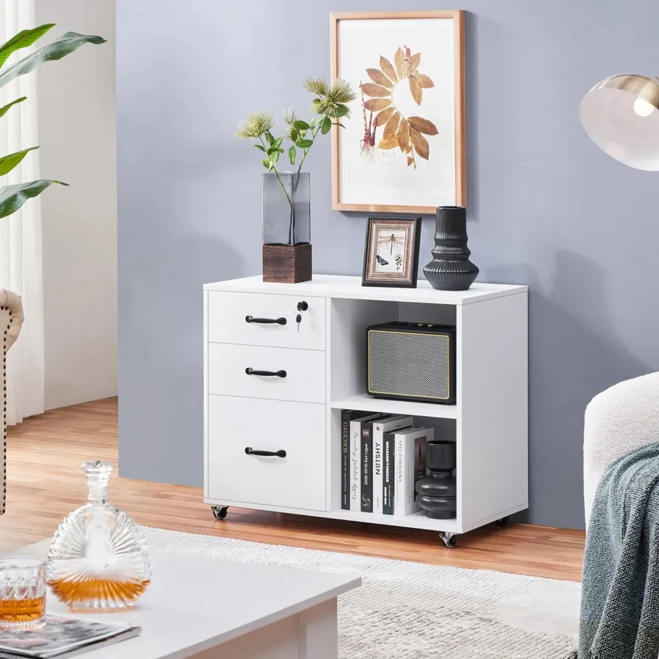 BOXED 80CM WIDE 3-DRAWER MOBILE FILE CABINET