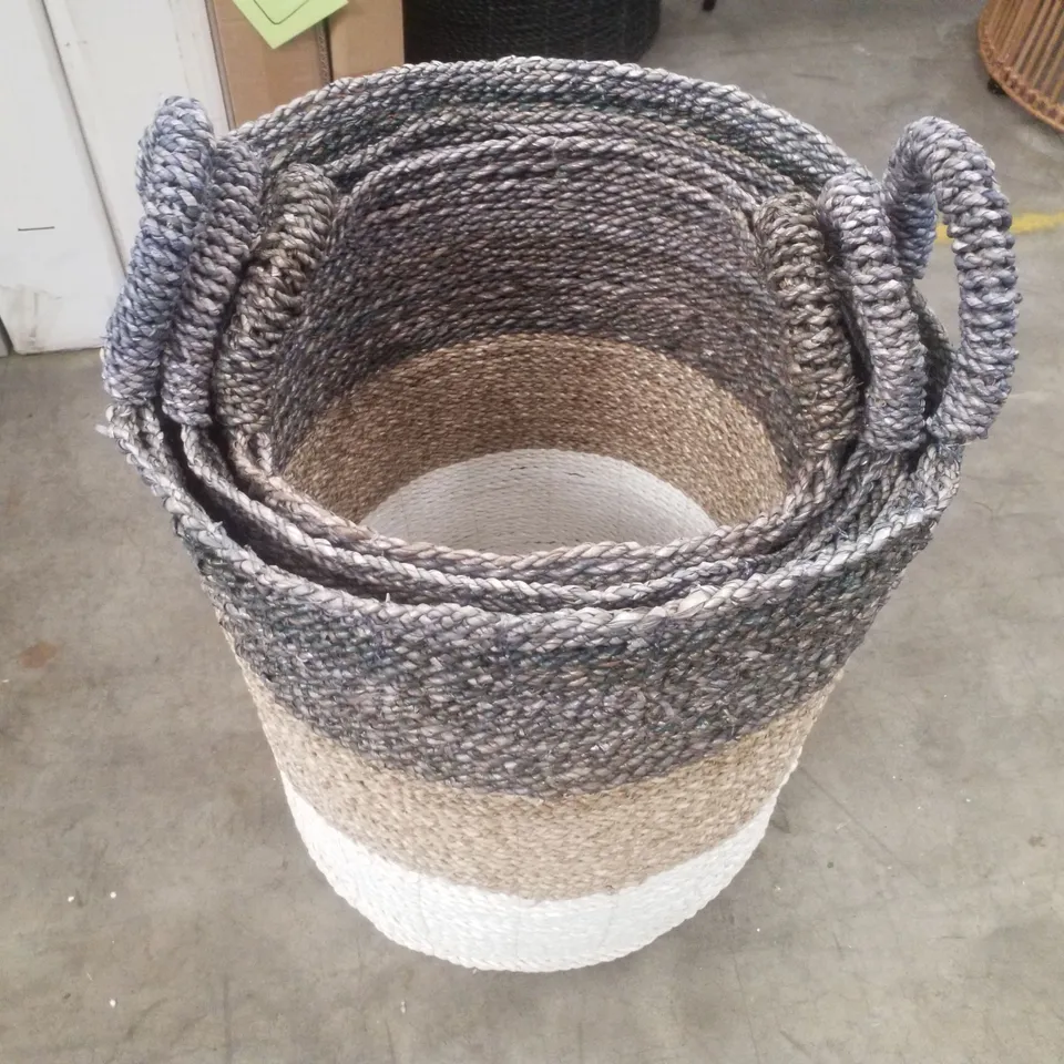SET OF 3 BLUE/WHITE/NATURAL ROPE BOXES
