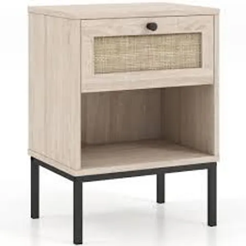 BOXED COSTWAY SINGLE DRAWER SINGLE SHELF OAK BEDSIDE TABLE SET OF 2 (1 BOX)