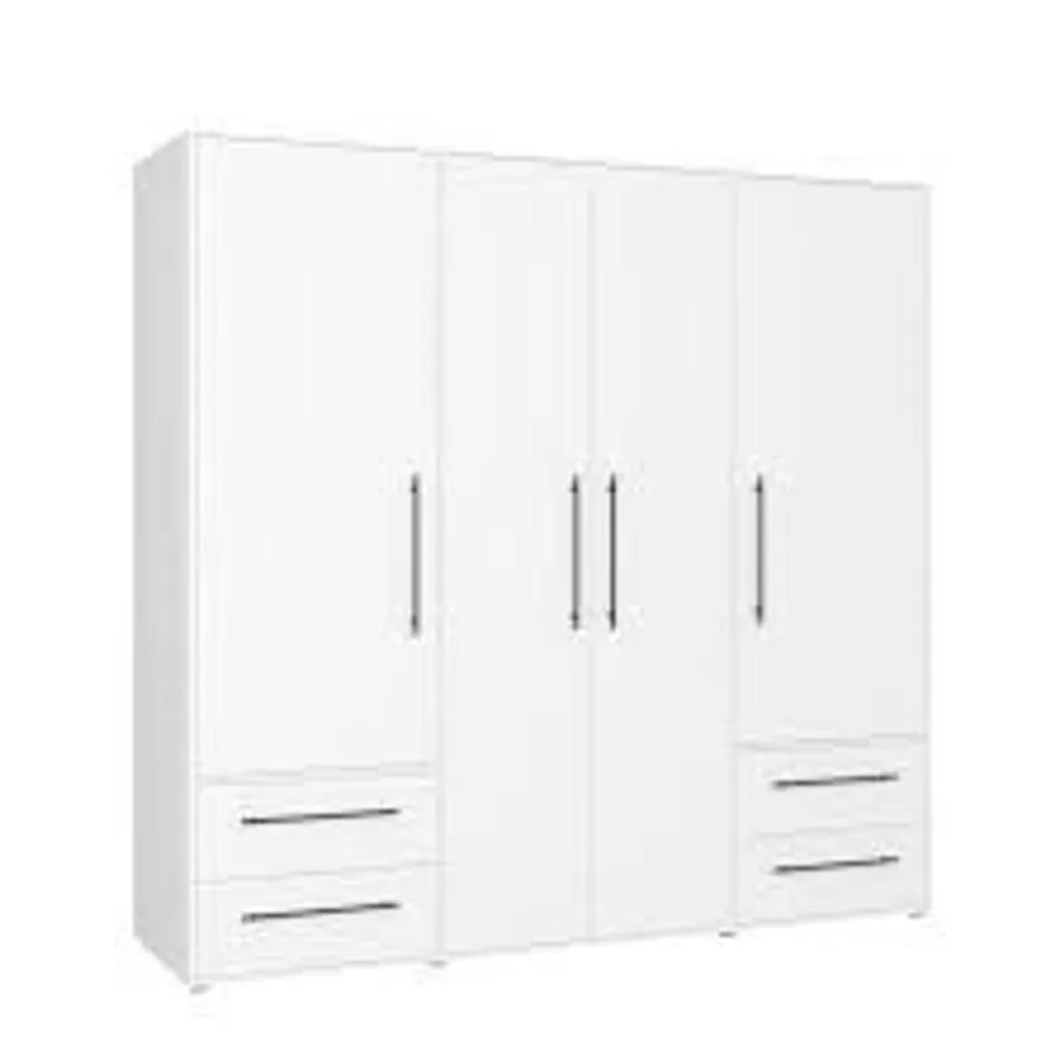 BOXED FORTE MÖBEL WOODEN WARDROBE, 206 x 200 x 59cm - WHITE (4 BOXES)