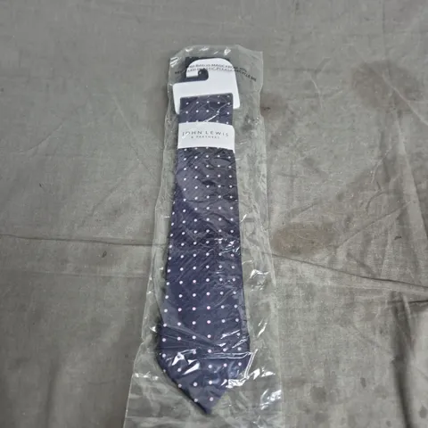 JOHN LEWIS SILK TIE – NAVY WITH PINK DOTS (ONE SIZE)