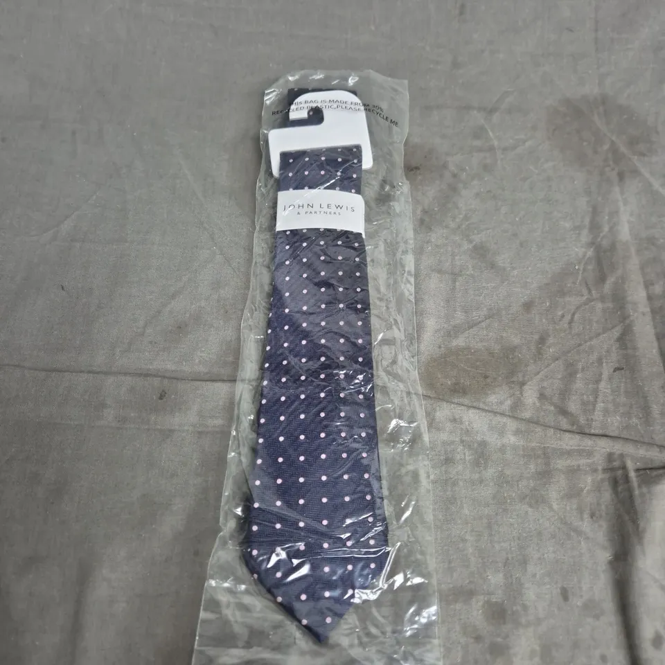 JOHN LEWIS SILK TIE – NAVY WITH PINK DOTS (ONE SIZE)