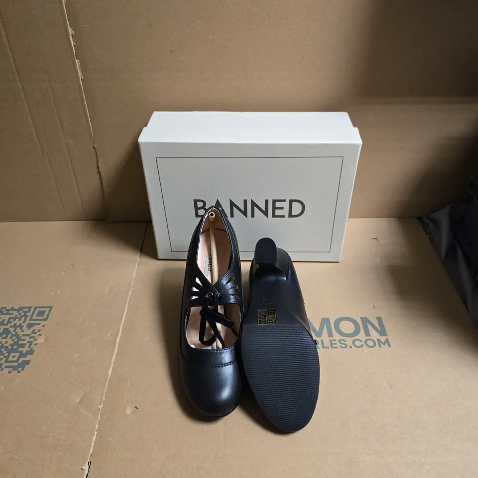 BOXED BANNED WOMEN'S BLACK LEATHER HEELED SHOES – MARY JANE STYLE - UK SIZE 5 