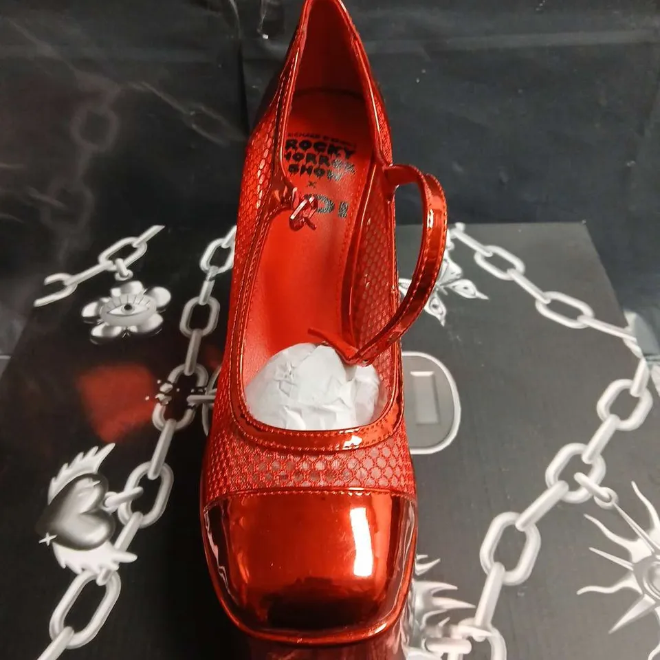 BOXED PAIR OF KOI REGULAR FRANKIE FAN FISHNET PLATFORM HEELS - UK SIZE 4 