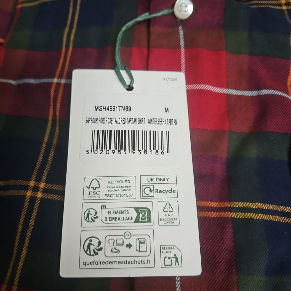 BARBOUR TAILORED TARTAN SHIRT – WINTERBERRY TARTAN – SIZE M 