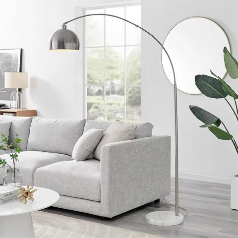 BOXED HOLDEN CHROME SILVER FLOOR ARC STANDING LAMP (2 BOXES)