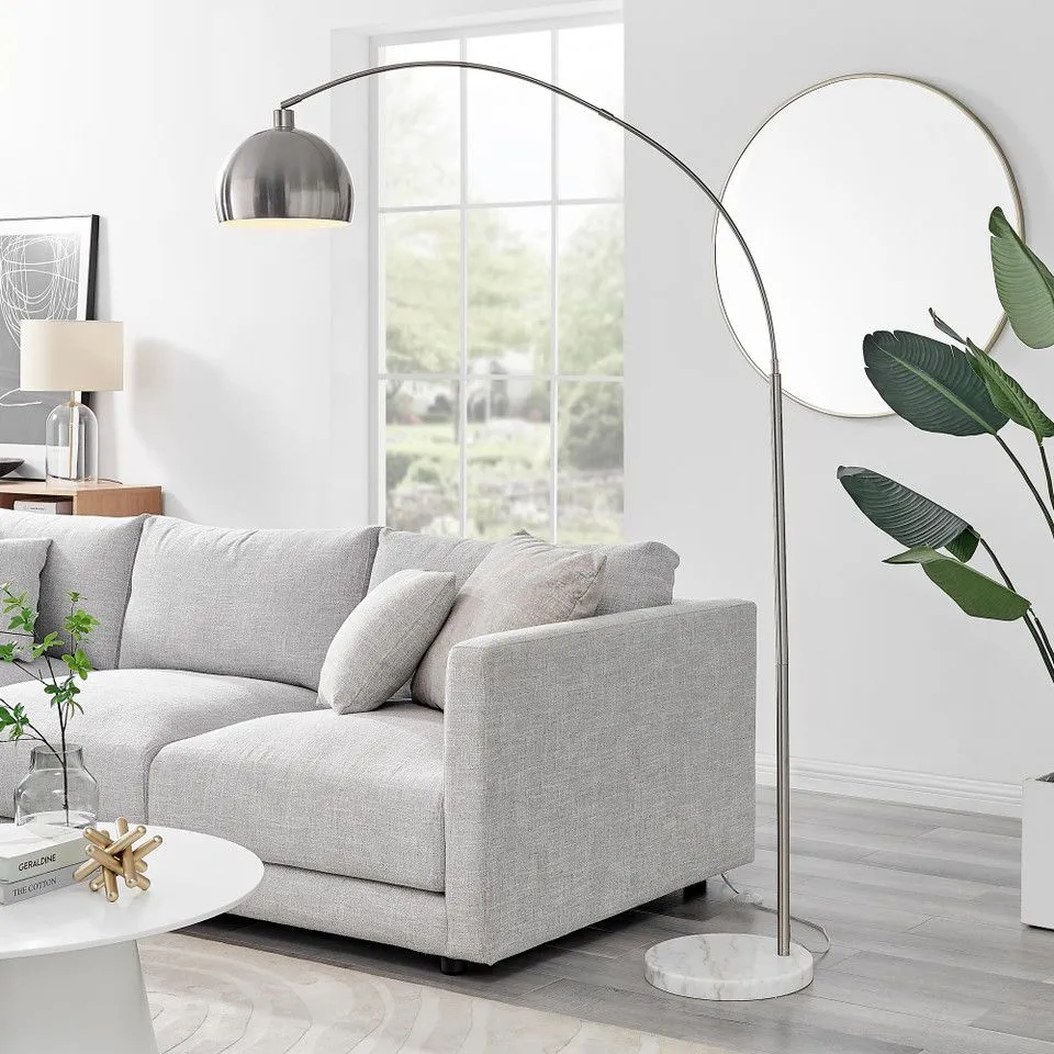 BOXED HOLDEN CHROME SILVER FLOOR ARC STANDING LAMP (2 BOXES)