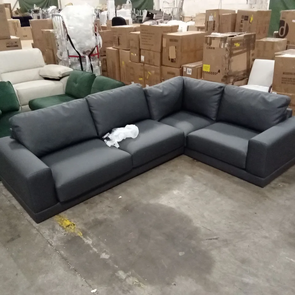 ALESSIA GREY FAUX LEATHER CORNER SOFA