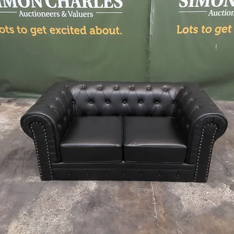 ALESTE 2-SEATER CHESTERFIELD VEGAN LEATHER SOFA - BLACK