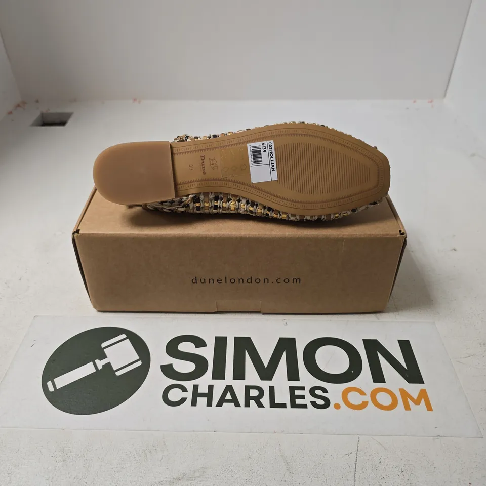 BOXED PAIR OF DUNE WOVEN LEATHER SLING SHOES IN MULTI LEATHER - SIZE 6