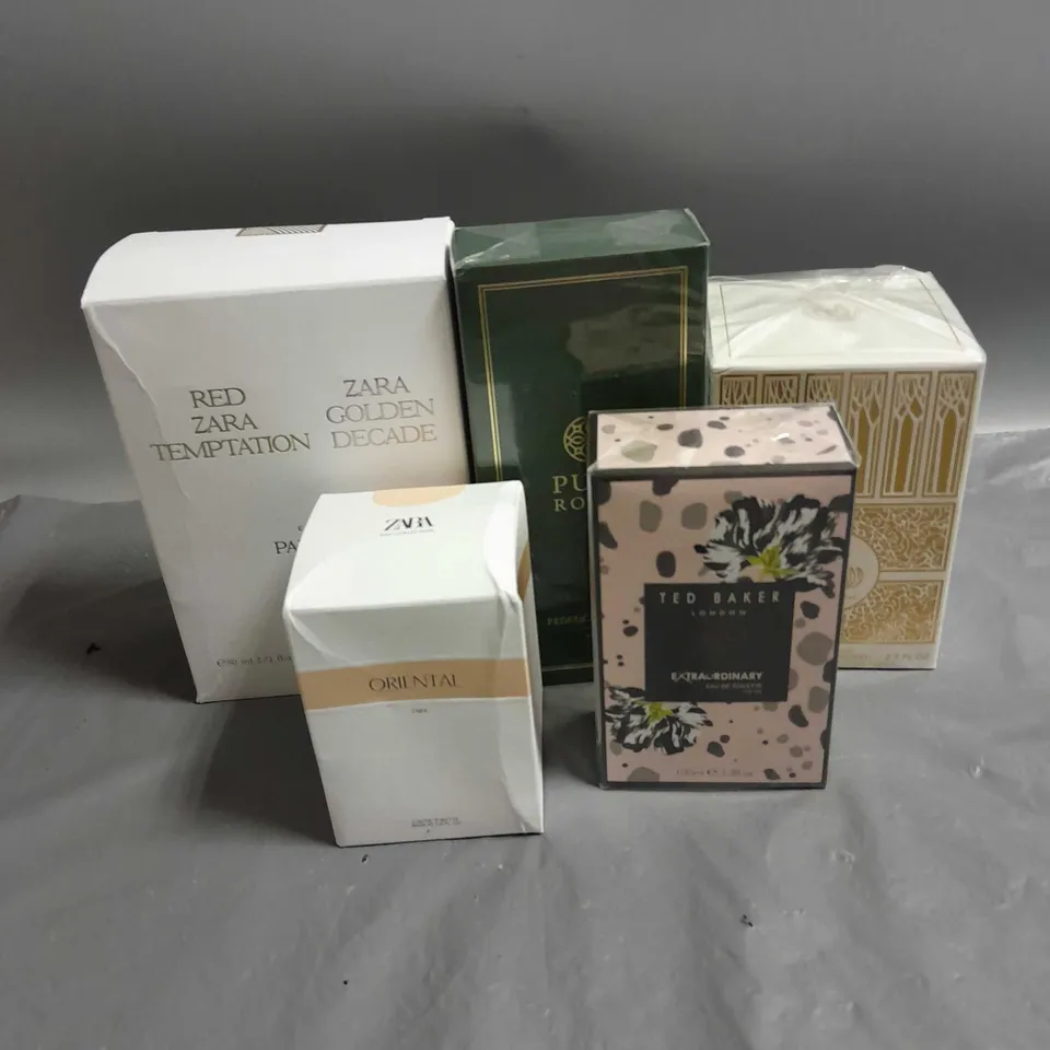 BOX OF APPROXIMATELY 5 ASSORTED BOXED FRAGRANCES TO INCLUDE - TED BAKER EXTRAORDIANARY - ZARA ORIENTAL - ZARA GOLDEN DECADE - ETC
