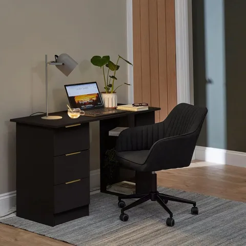 BOXED ESSIE DESK WITH DRAWERS - PITCH BLACK (1 BOX)