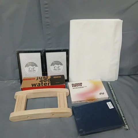 APPROXIMATELY 8 ASSORTED HOUSEHOLD ITEMS TO INCLUDE 4"X6" FRAME, MARES WEIGHT BELT, AIR UP FLAVOUR FIESTA PODS, ETC