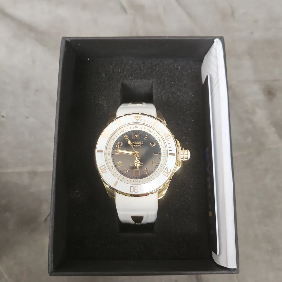 KYBOE! WOMEN'S GOLD-TONE WATCH WITH WHITE STRAP 