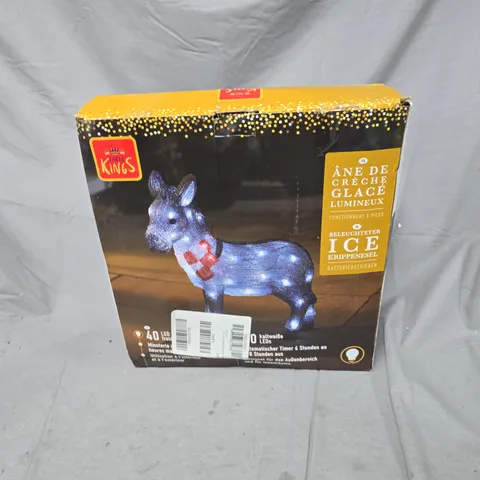 BOXED THREE KINGS INLIT ICE NATIVITY DONKEY