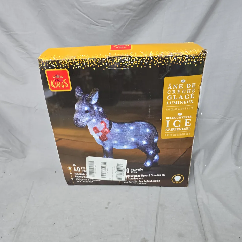 BOXED THREE KINGS INLIT ICE NATIVITY DONKEY