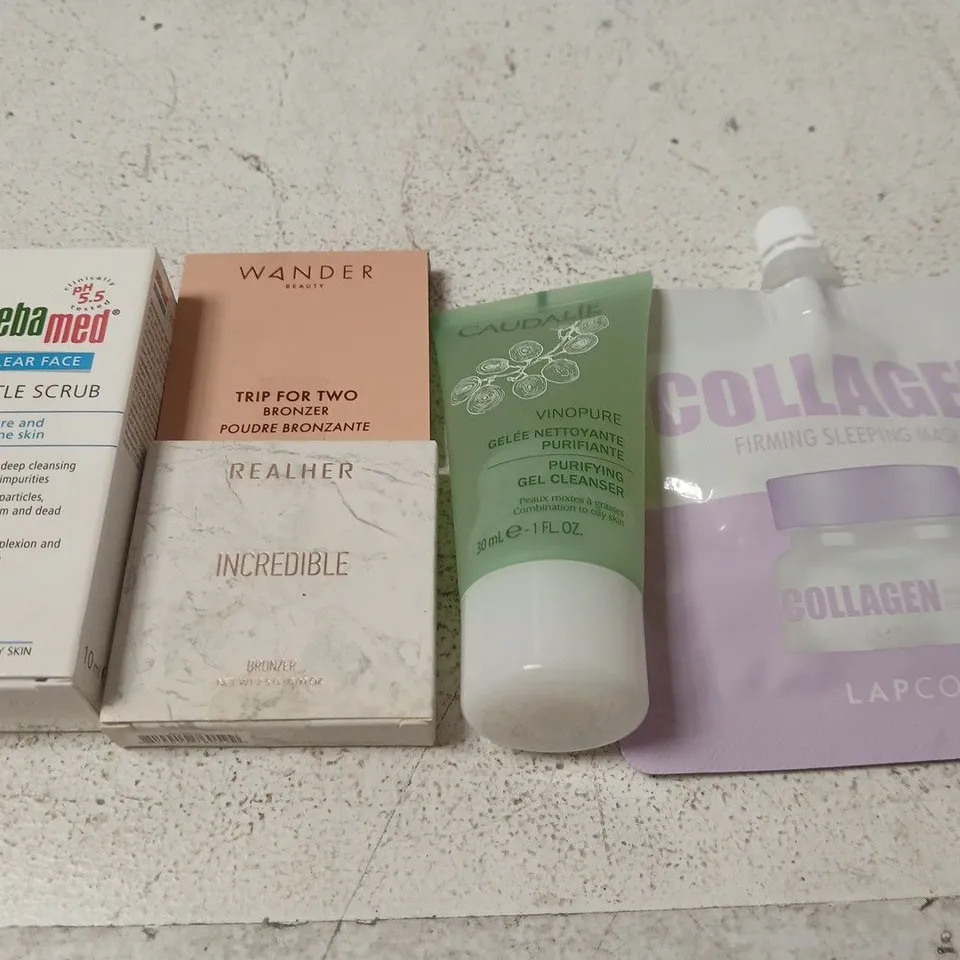 SKINCARE & MAKE-UP BUNDLE: SEBAMED GENTLE SCRUB, WANDER BEAUTY BRONZER, REALHER INCREDIBLE BRONZER, CAUDALIE VINOPURE GEL CLEANSER, LAPCOS COLLAGEN SLEEPING MASK