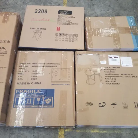 PALLET CONTAINING ASSORTED PRODUCTS INCLUDING FOLDING CAMPING CHAIR, NESTING TABLES, LED HOLLYWOOD MIRROR, TOILET SAFETY RAIL & END TABLE