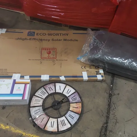 PALLET OF ASSORTED ITEMS INCLUDING: PRINTER CARTRIDGE, CLOCK, SOLAR MODULE ECT