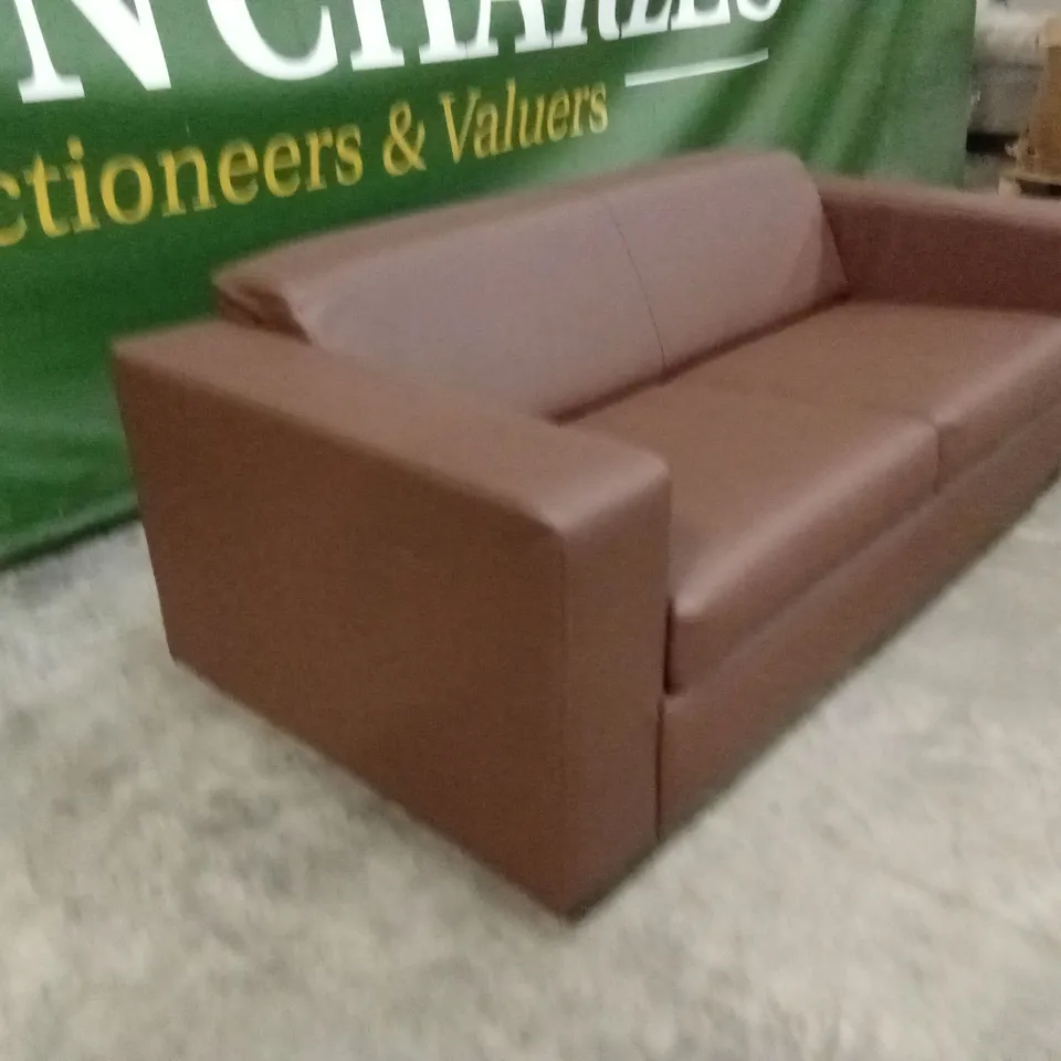 QUALITY DESIGNER MALLARD FAUX LEATHER 2 SEATER SOFA - BROWN