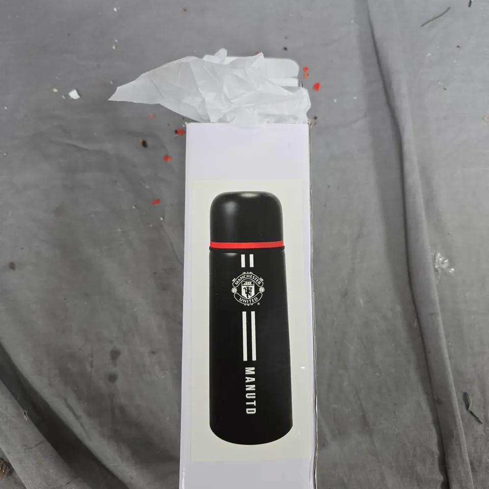 MANCHESTER UNITED BLACK STAINLESS STEEL TRAVEL BOTTLE – MAN UTD CREST