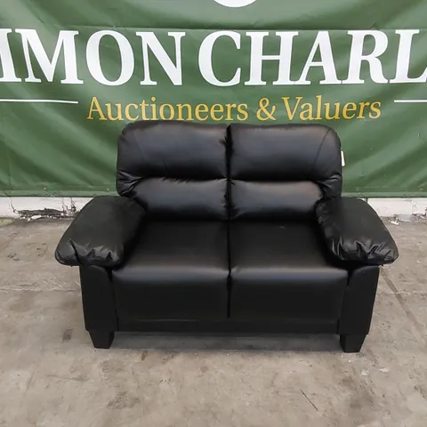 DESIGNER BALTIMORE 2 SEATER BLACK LEATHER SOFA