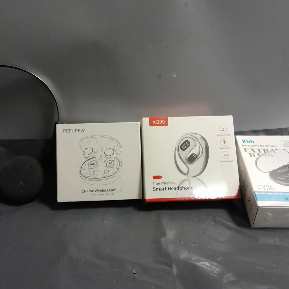 APPROXIMATELY 8 ASSORTED ITEMS TO INCLUDE -  X55 EARPHONES , SMART HEADPHONES , TRUE WIRELESS EARBUDS ETC