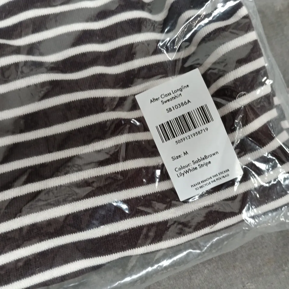 BAGGED SWEATY BETTY AFTER CLASS LONGLINE SWEATSHIRT – DARK STRIPE, SIZE M