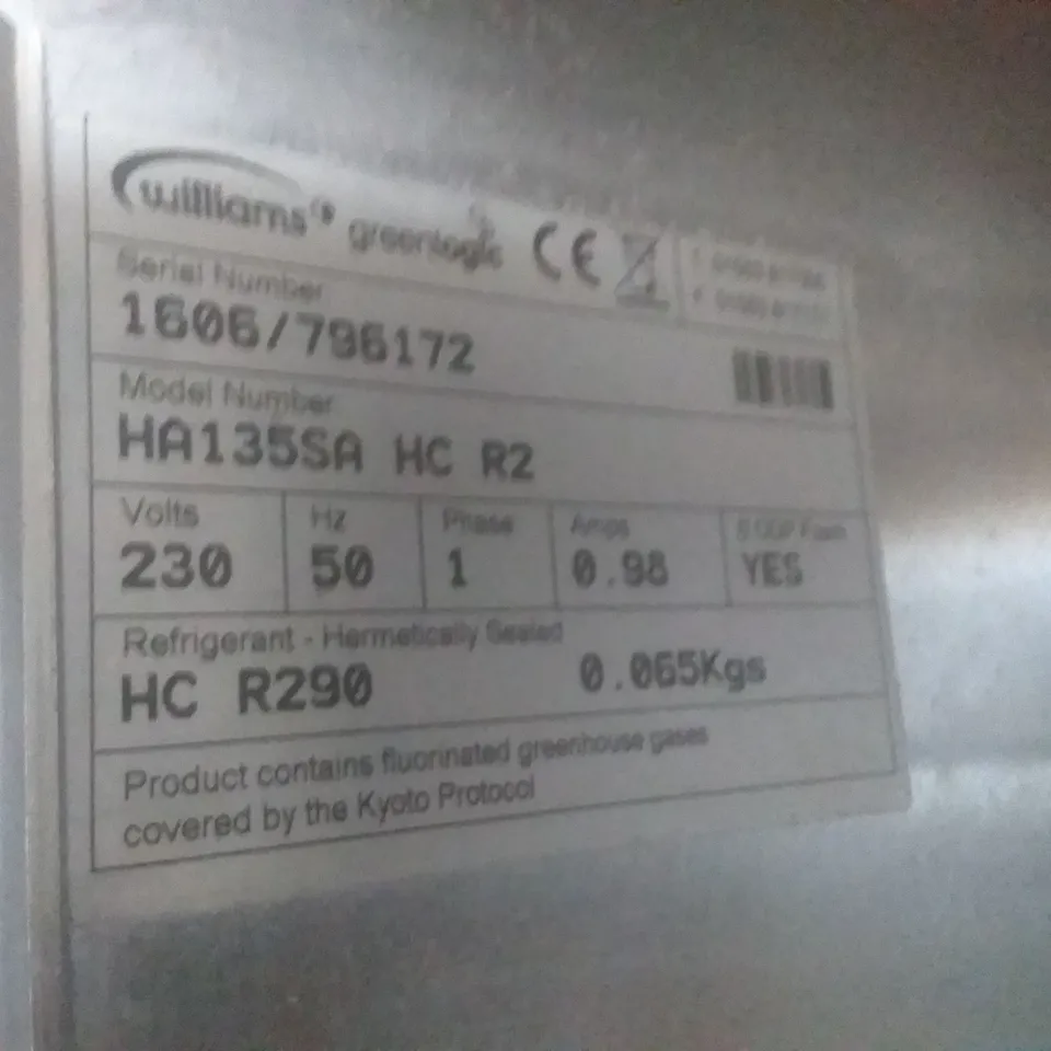 WILLIAMS HA135SA HC R2 UNDER COUNTER COMMERCIAL FRIDGE