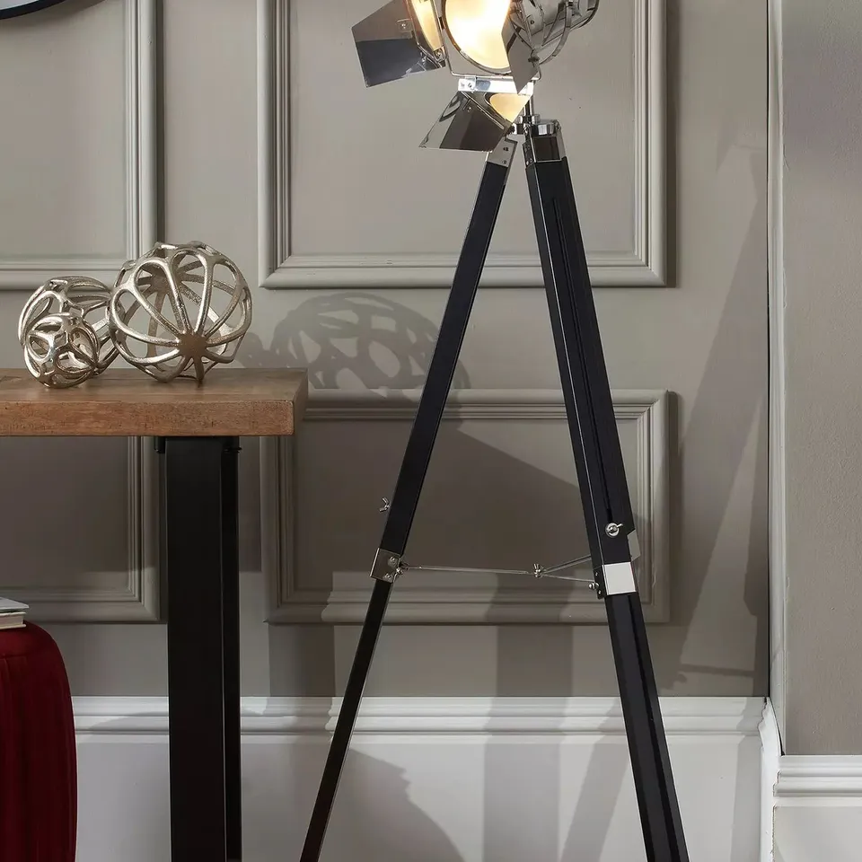 PACIFIC LIFESTYLE HEREFORD SILVER AND BLACK TRIPOD FLOOR LAMP