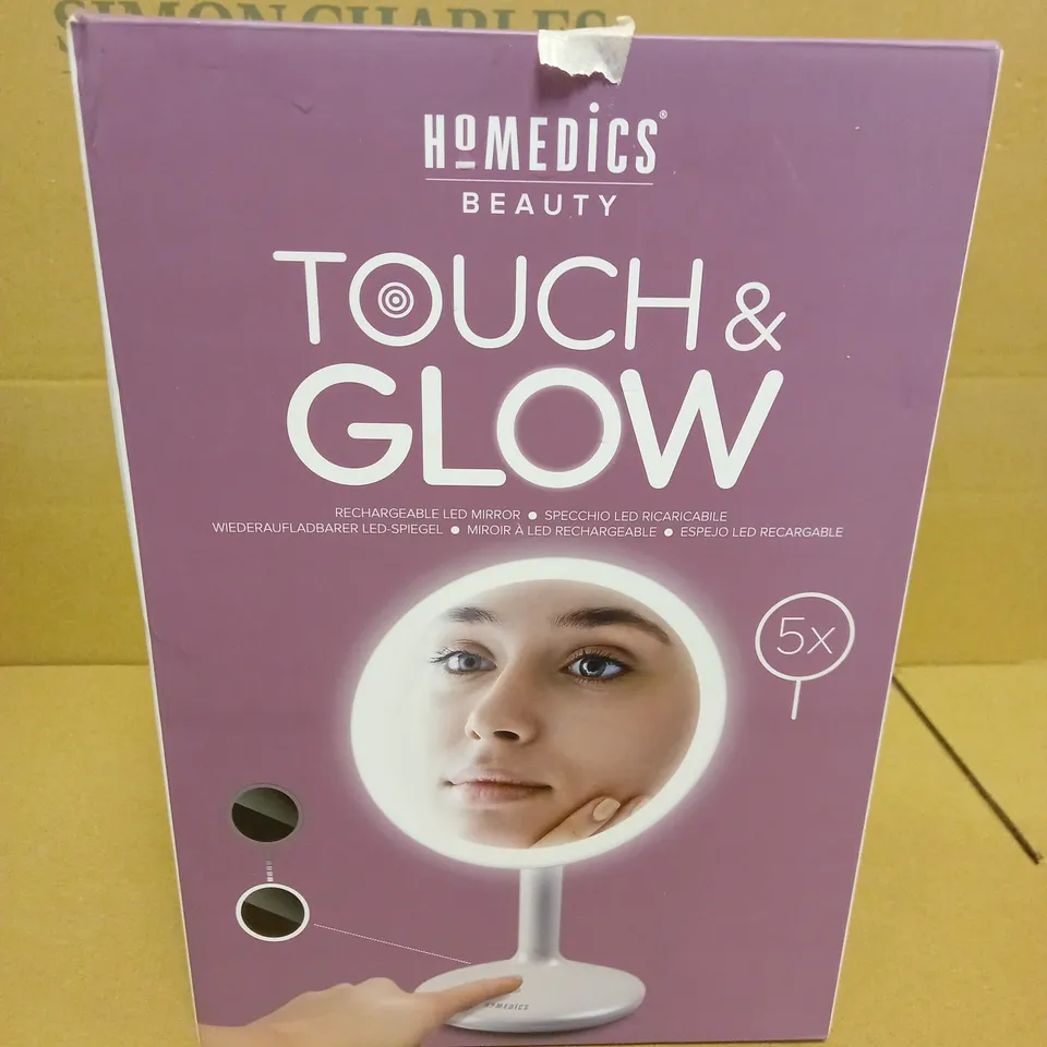 BOXED HOMEDICS TOUCH & GLOW RECHARGABLE LED MIRROR