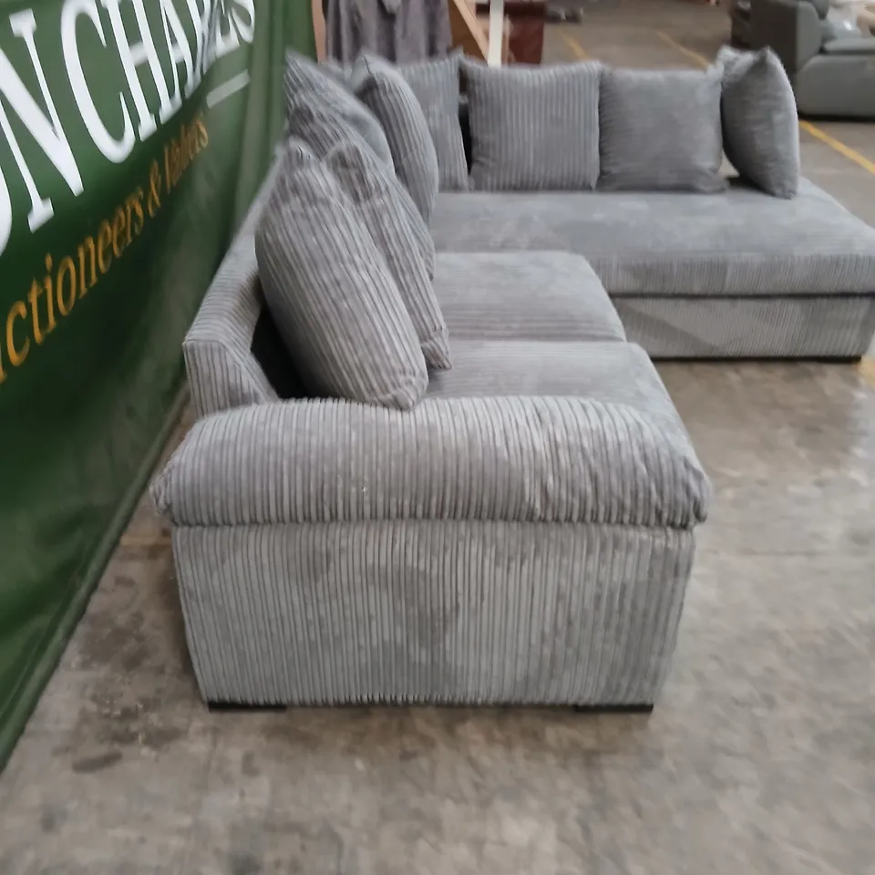 GREY CORDUROY L-SHAPED SECTIONAL SOFA WITH CHAISE AND CUSHIONS