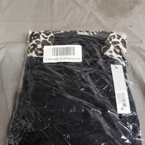 ROMAN UK 14 WOMEN'S DRESS - BLACK WITH LEOPARD TRIM 