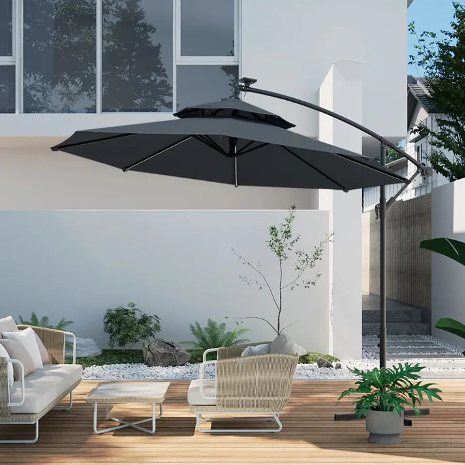 BOXED BREEINS OCTAGON DOUBLE-TOP LIGHTED CANTILEVER PARASOL UMBRELLA (1 BOX)