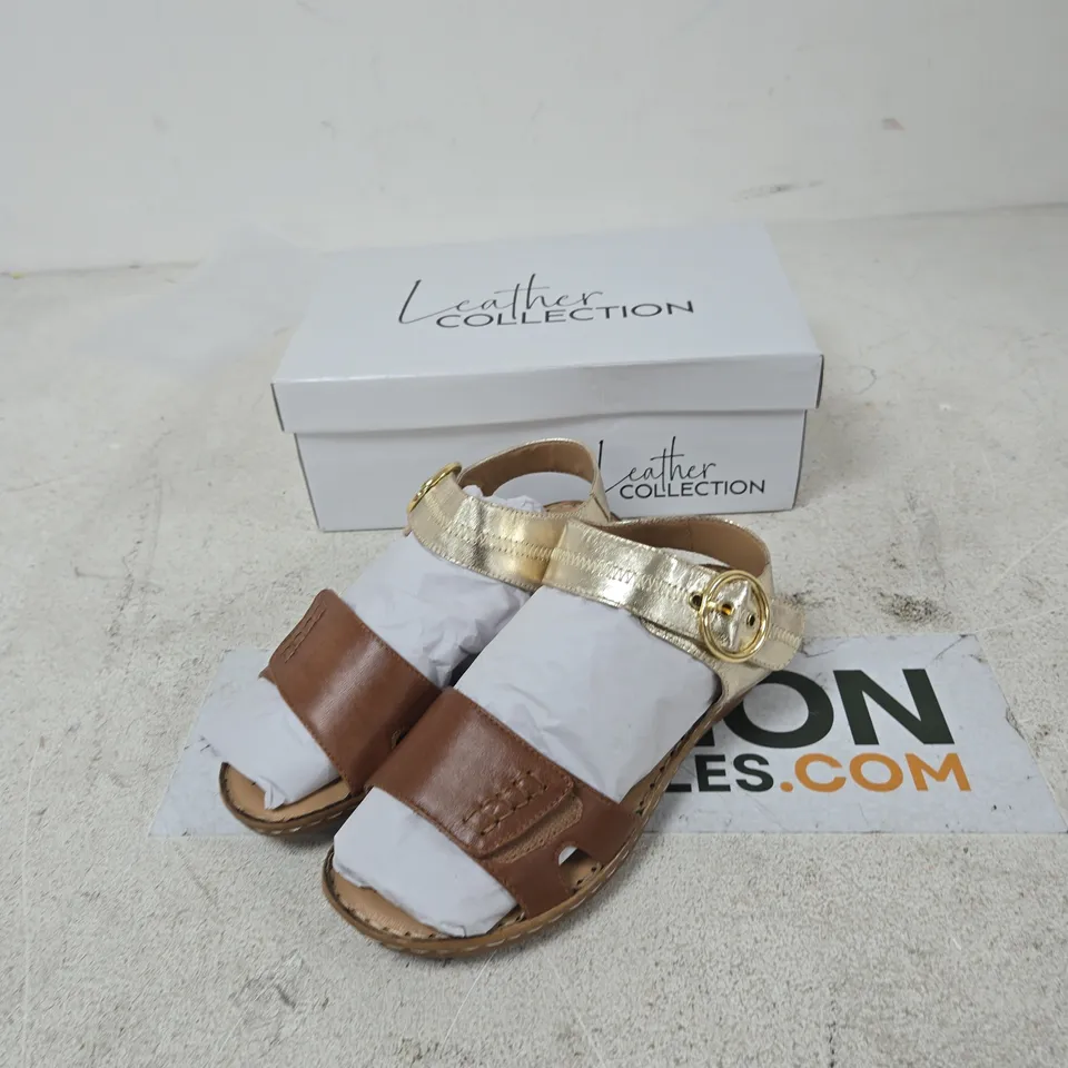 LEATHER COLLECTION SANDALS – GOLD & BROWN, UK 6 (EU 39) – BOXED