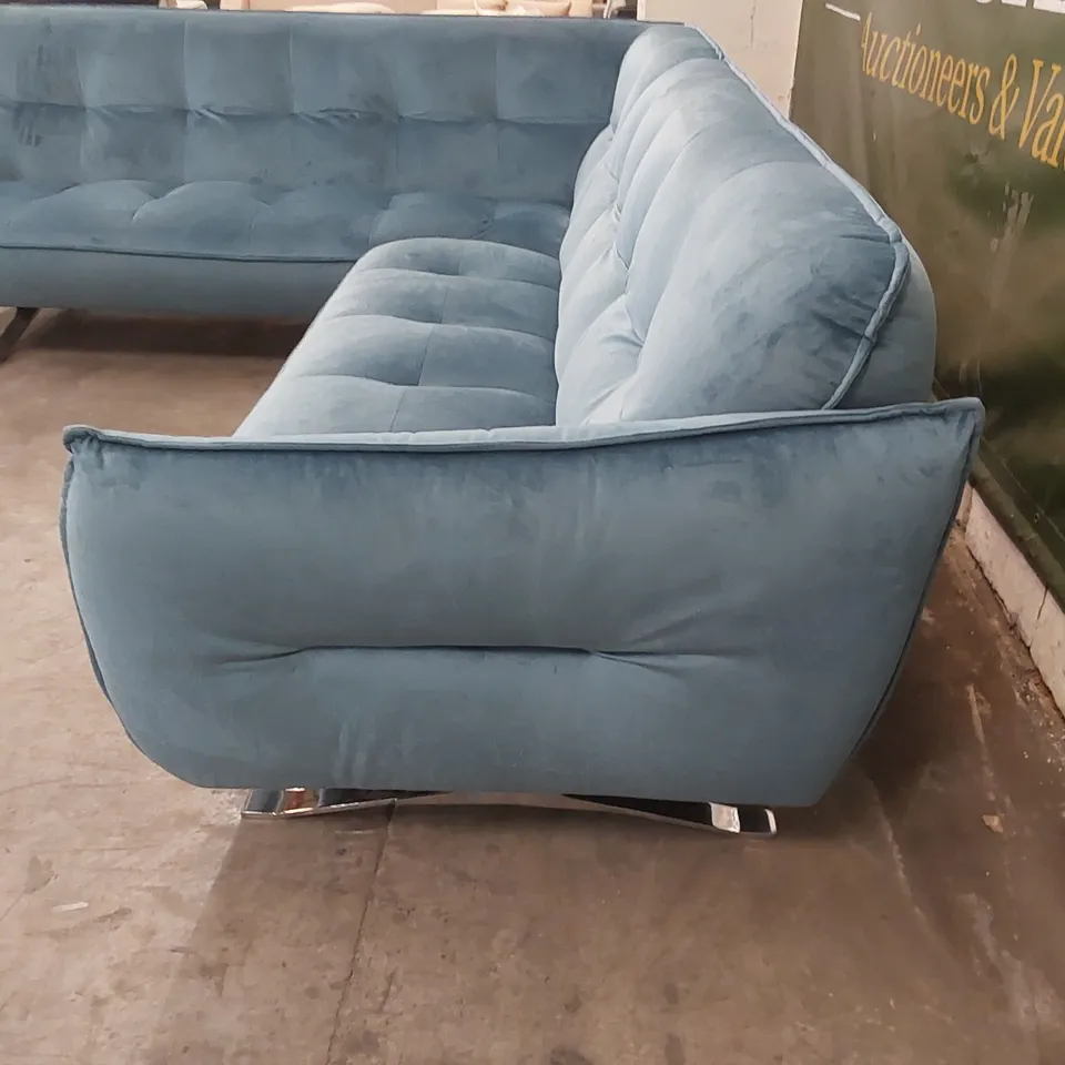 QUALITY DESIGNER ITALIAN MADE SEVILLE BLUE VELVET CORNER SOFA 