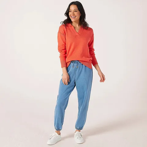 RUTH LANGSFORD COTTON RICH COLLARED JUMPER GRAPEFRUIT LARGE